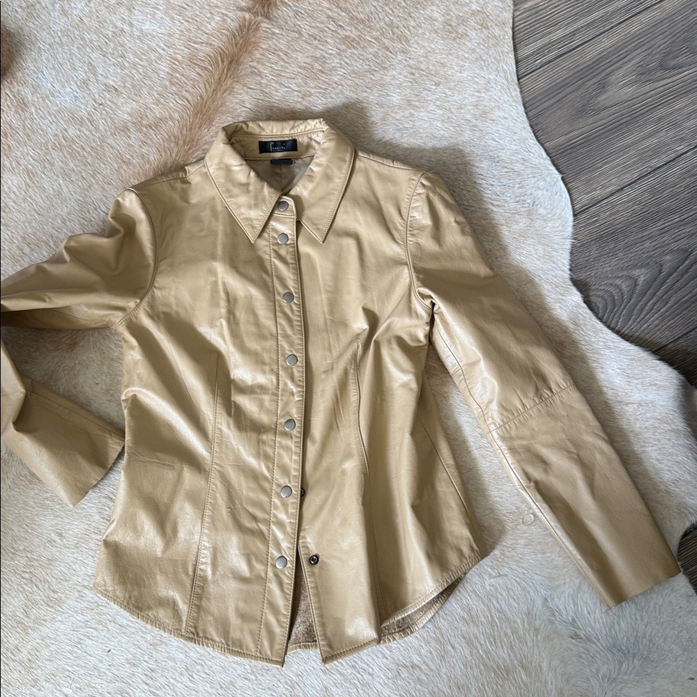 Frenchi Beige genuine Leather shirt Jacket shacket size small - Picture 4 of 11